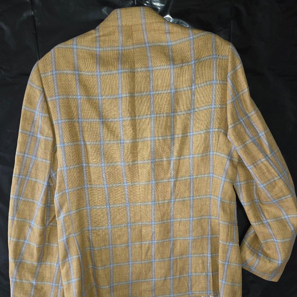 Mustard Yellow with Light blue Check Linen 2-Button Jacket - Picture 2 of 13